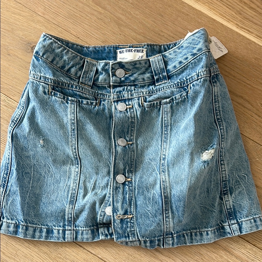 We The Free Blue Denim Skirt